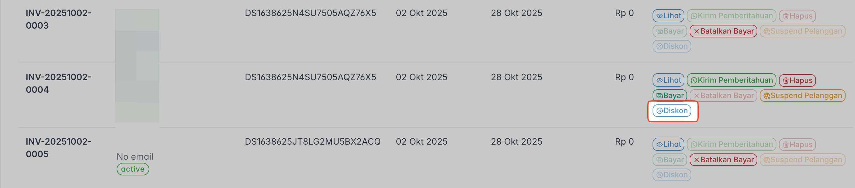 Mengklik tombol Diskon pada invoice